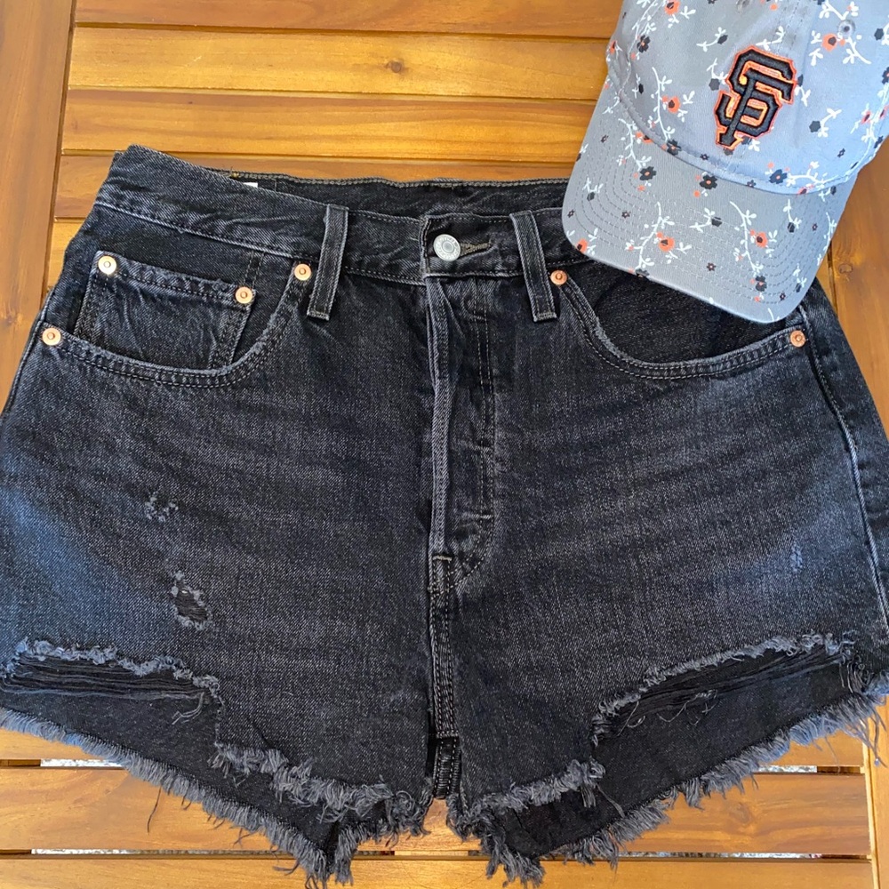 Levi’s Black Distressed High Waisted Denim Shorts